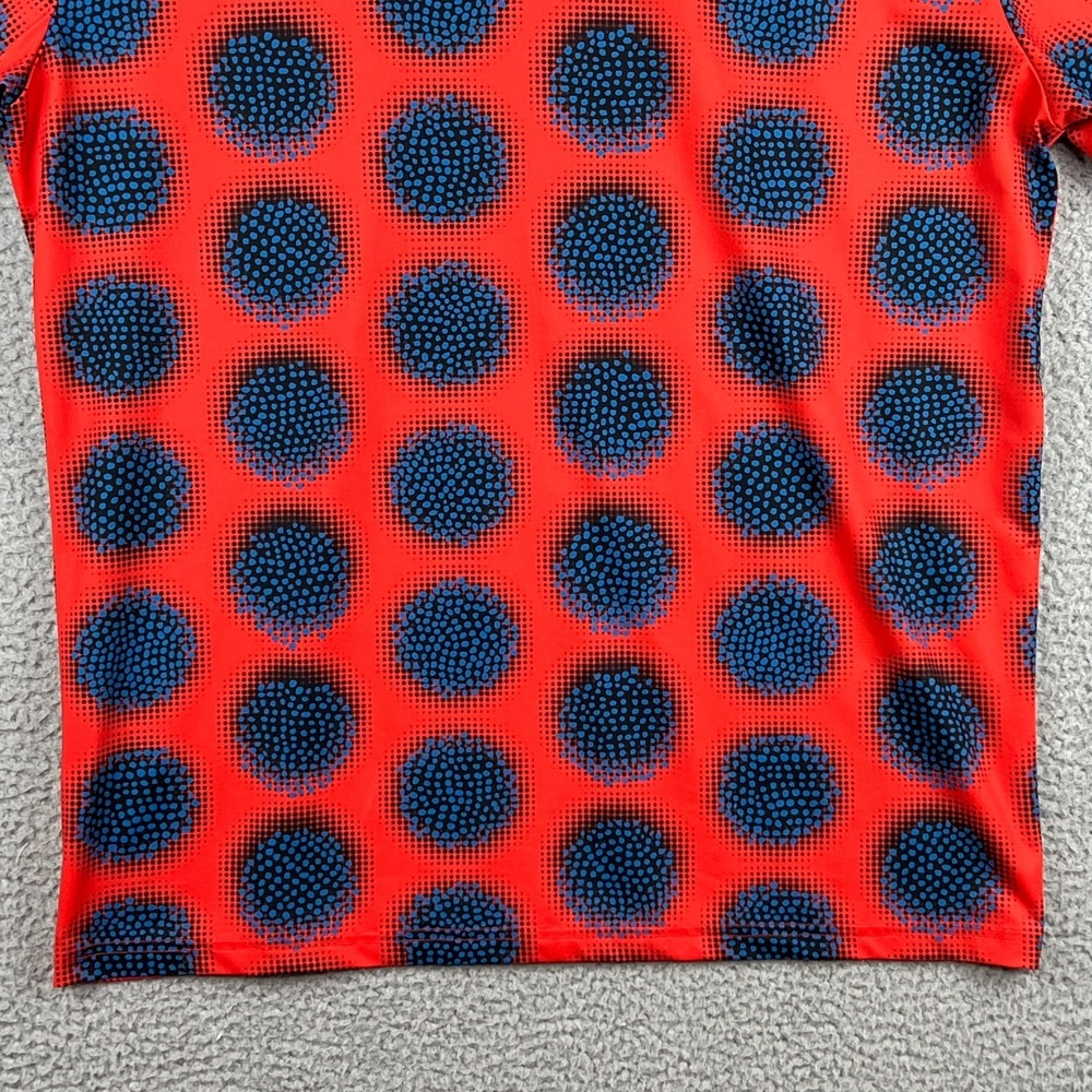 Hreski Polo Shirt Mens Large Red Blue Sphere Balls Abstract Golf Performance - Picture 7 of 11